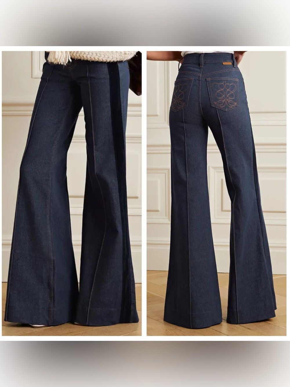 ZIMMERMANN Kaleidescope Velvet Trim High Rise Flared Jeans Designer Denim 28